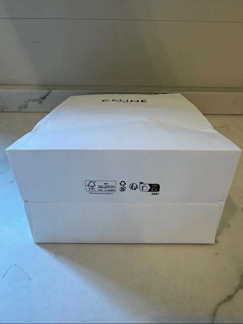 Celine White Shopping Bag with Black Ribbon Handles 10x8x5